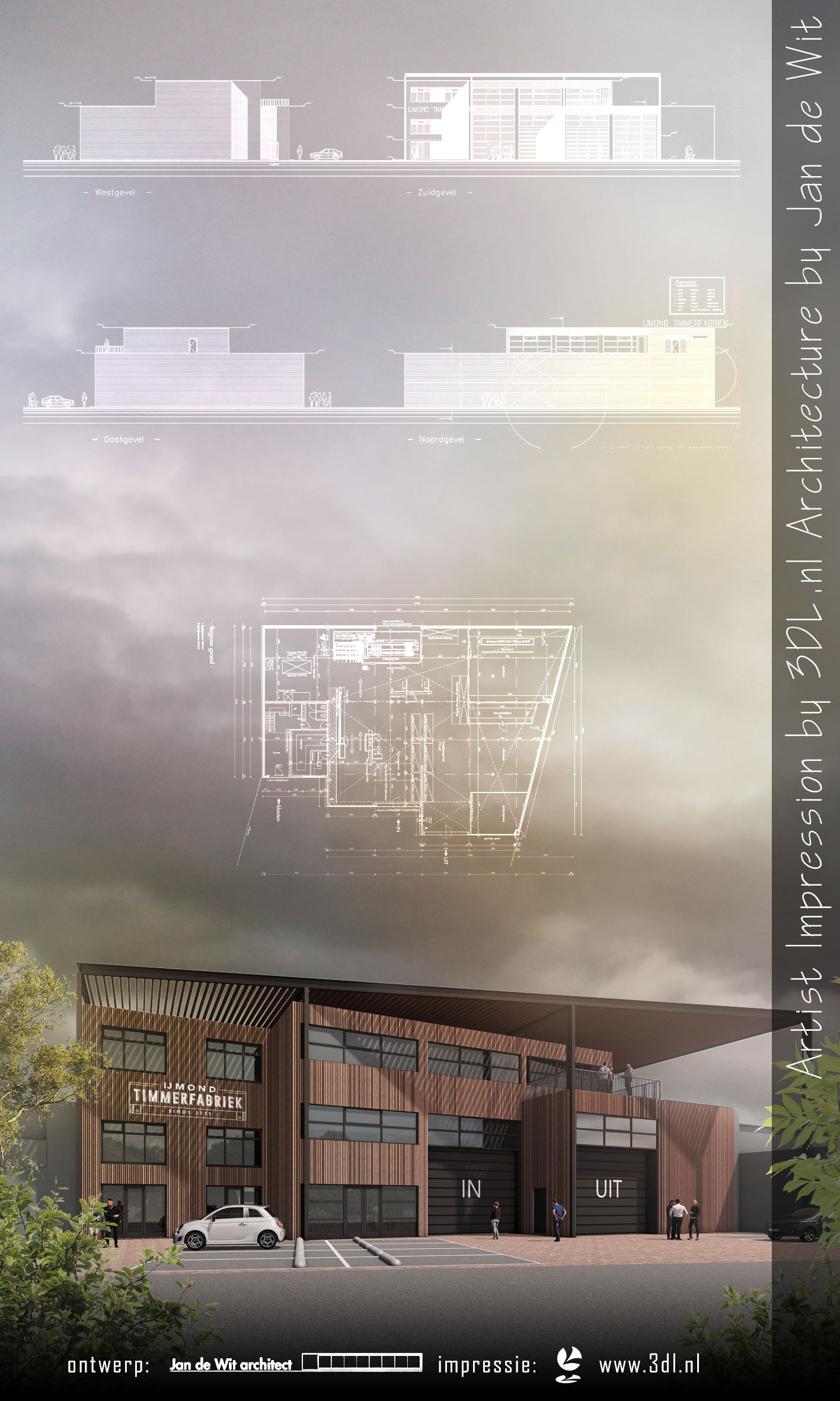 Artist impression bedrijfsgebouw door Jan de Wit