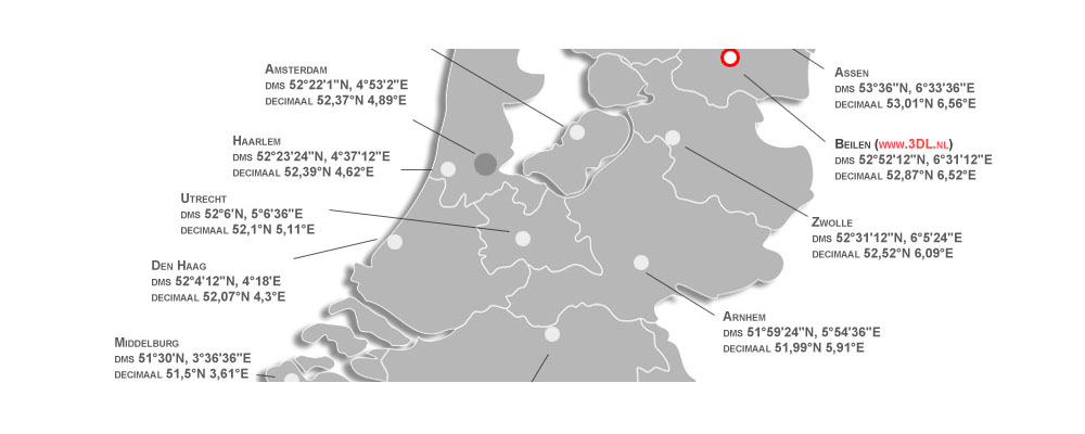 coordinaten hoofdsteden Midden Nederland