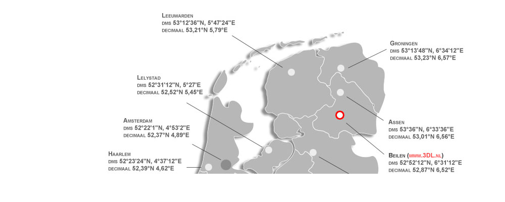 coordinaten hoofdsteden Noord Nederland