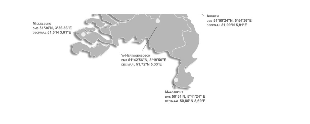 coordinaten hoofdsteden Zuid Nederland