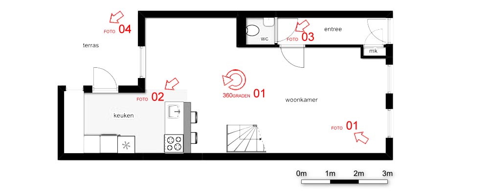 plaats waar de foto genomen is aangeven op plattegrond