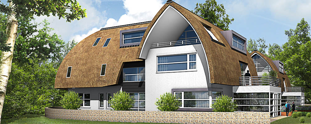 artist impression villa met rieten dak