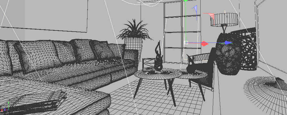 printscreen 3D computer model C4D interieur woonkamer