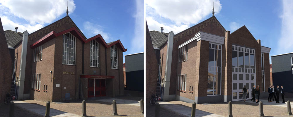 fotomontage kerk bestaand en nieuw entree ontwerp