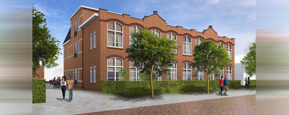 artist impression schoolgebouw met haag