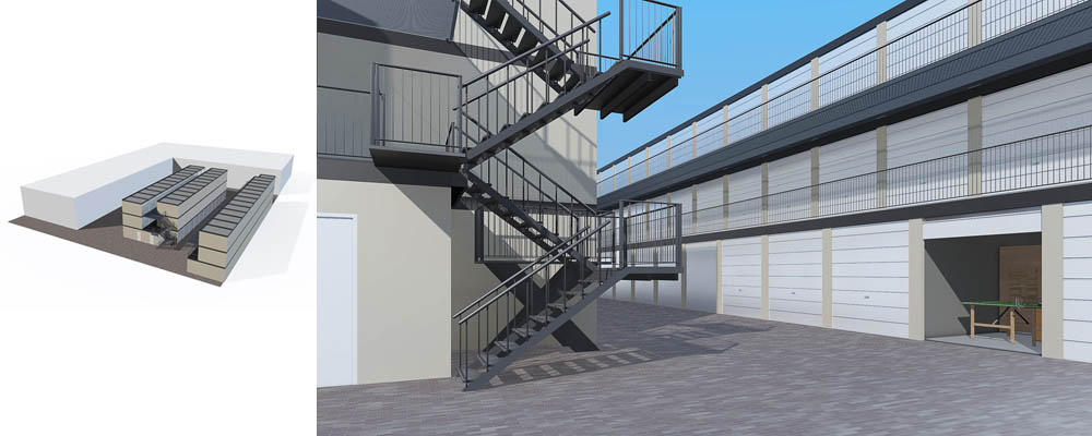 garagebox met sectional deur gebouw uit prefab beton elementen