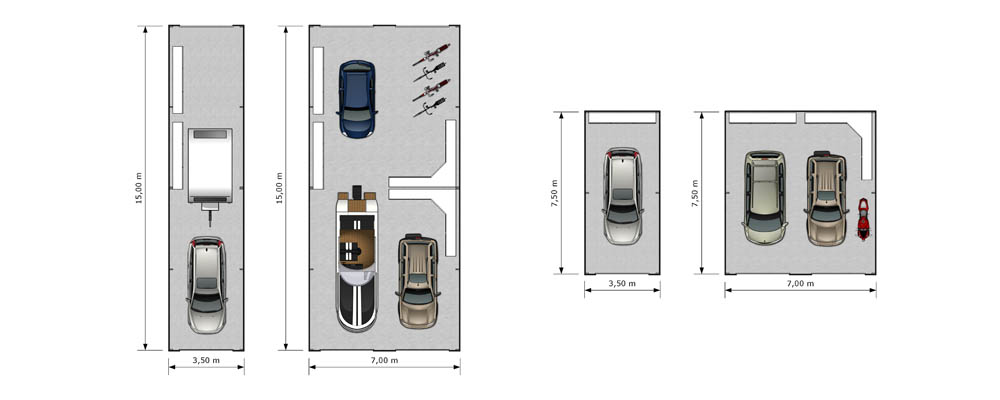 grafische illustratie van de plattegrond van een garagebox