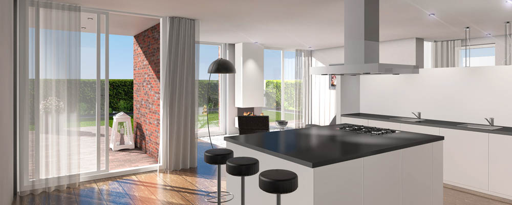 grondgebonden bungalow interieur in 3D