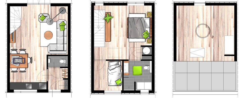 plattegrond kleur meubesls houten vloer