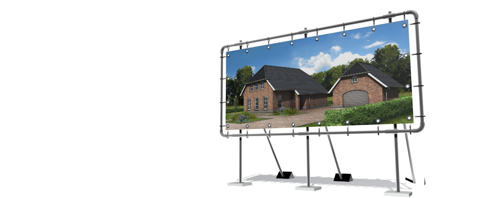 bouwbord met impressie vrijstaande woning voor bouwbedrijf Muller