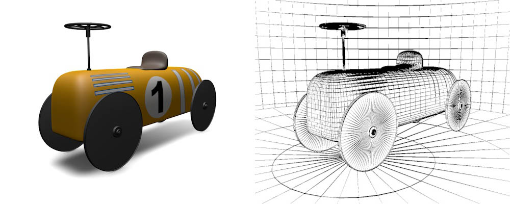 retro auto 3D model uitgetekend door 3DL